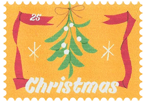 Eine gelbe Weihnachtsbriefmarke im Vintage-Stil