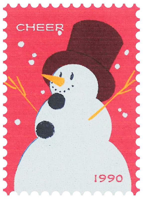Vintageweihnachtsbriefmarke mit einem Schneemann damit das Weihnachtskarten schreiben schöner wird