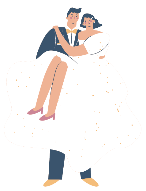 Gründerinnen: Eine Illlustration eines Hochzeitspaars als Beispiel für eine Gründerin, die sich als Hochzeitsplanerin selbstständig gemacht hat.