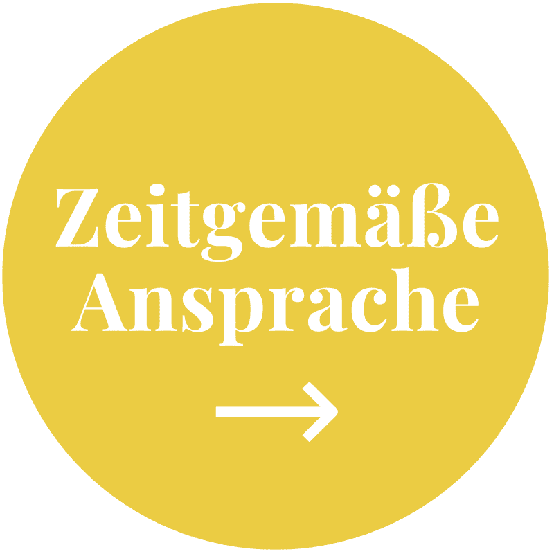 Ein gelber Button mit dem Text "Zeitgemäße Ansprache"