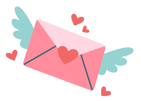 Illustration eines Liebesbriefs mit Flügeln