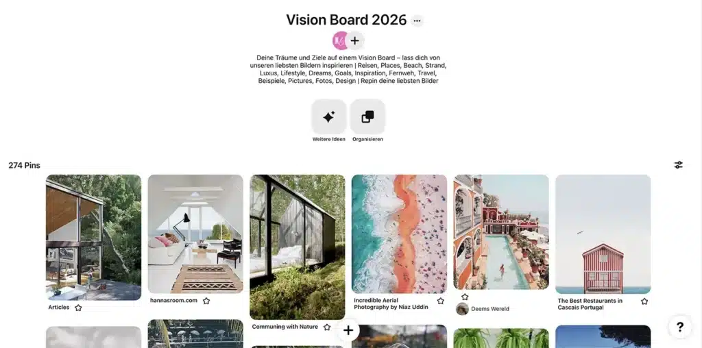 Vision Board Ideen für 2025 findest du auch auf unserem Pinterst Board